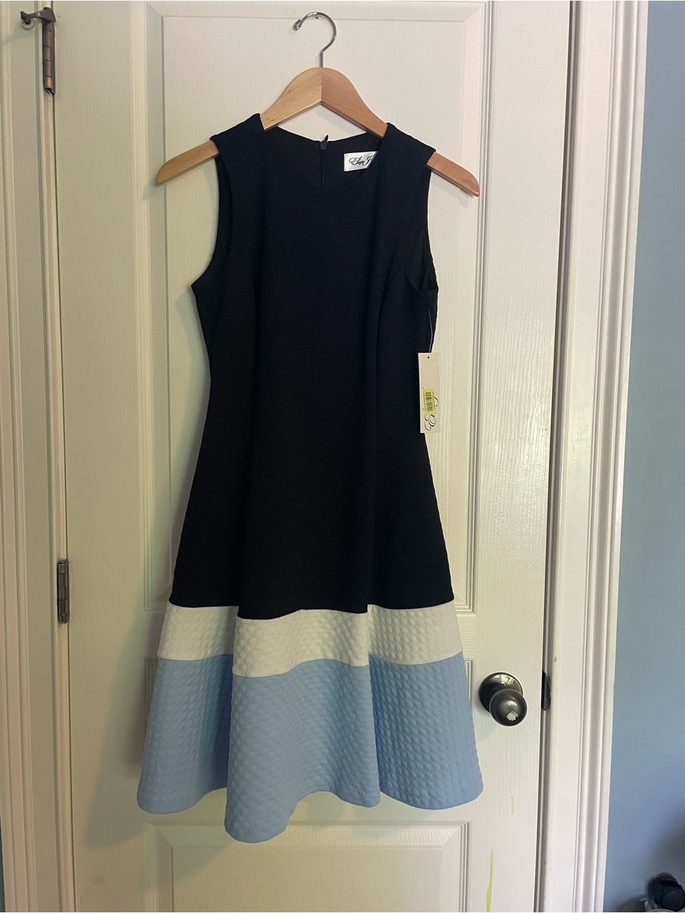 Sleeveless Navy Dress with White and Light Blue Colorblock Hem